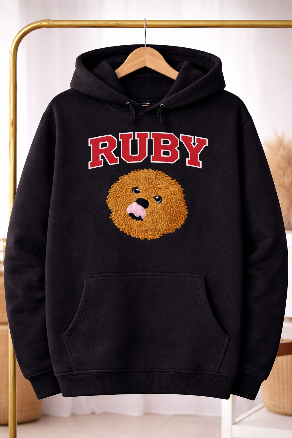 Custom Embroidered Pet Portrait Hoodie with Name – Varsity Edition