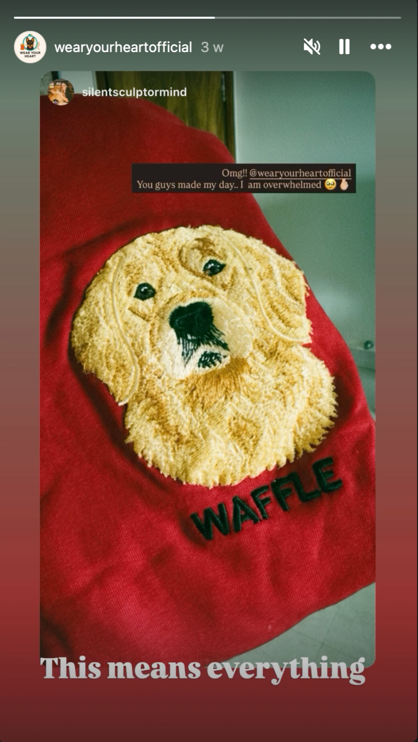 Close-up of custom Waffle pet embroidery
